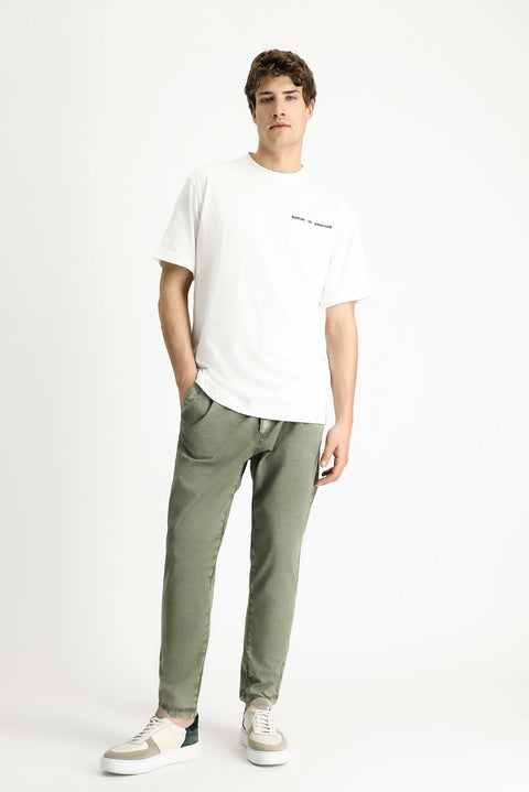 White Crew Neck Regular Fit Patterned Cotton T-shirt
