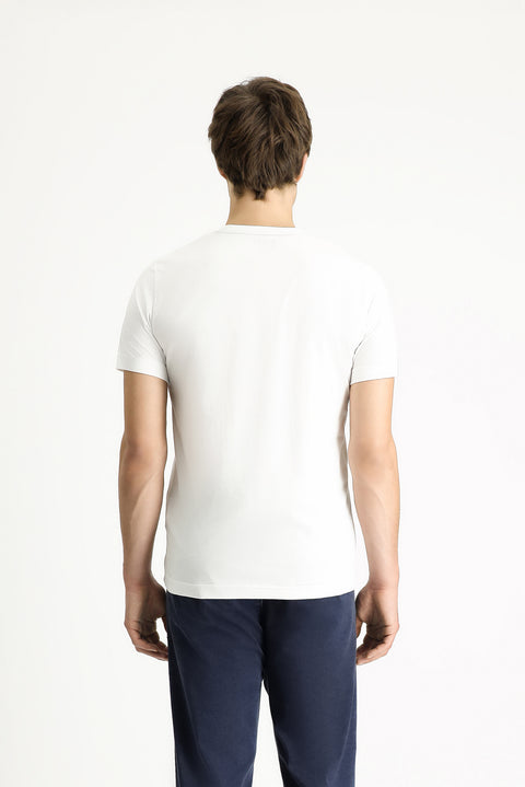 White Crew Neck Regular Fit Printed Cotton T-shirt