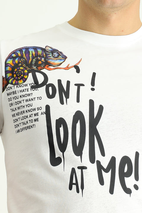 White Crew Neck Regular Fit Printed Cotton T-shirt