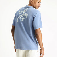Indigo Crew Neck Oversize Printed Cotton T-Shirt