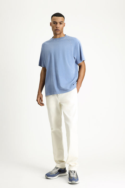 Indigo Crew Neck Oversize Printed Cotton T-Shirt