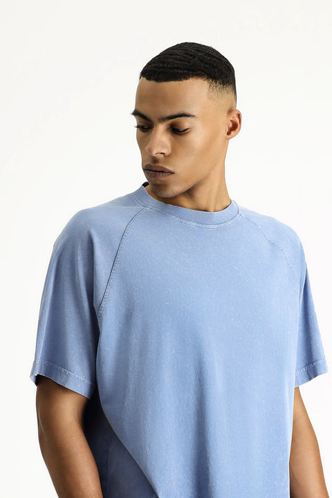 Indigo Crew Neck Oversize Printed Cotton T-Shirt
