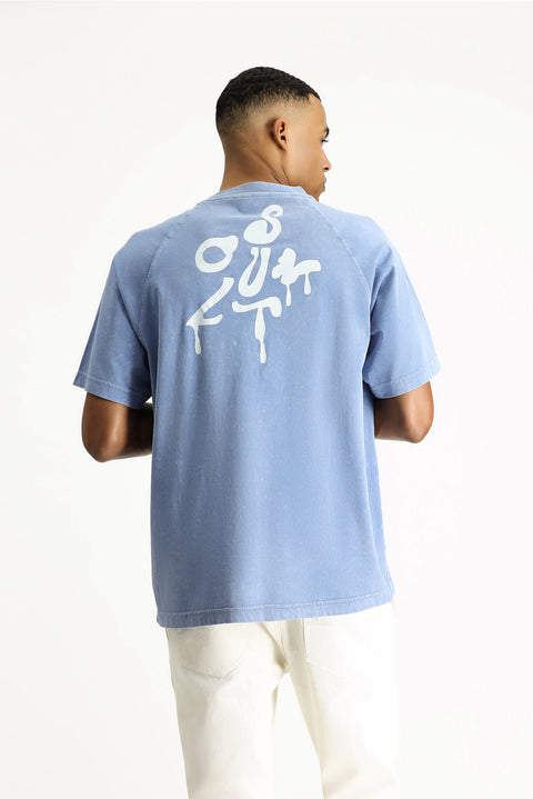 Indigo Crew Neck Oversize Printed Cotton T-Shirt