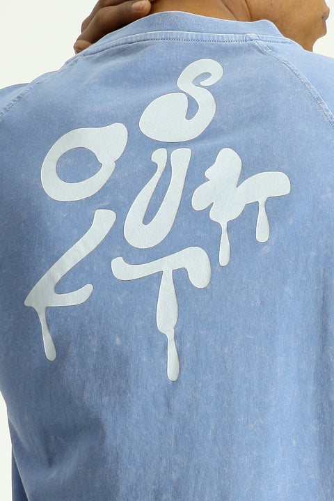 Indigo Crew Neck Oversize Printed Cotton T-Shirt