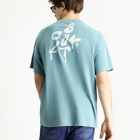 Dark Green Crew Neck Oversize Printed Cotton T-Shirt