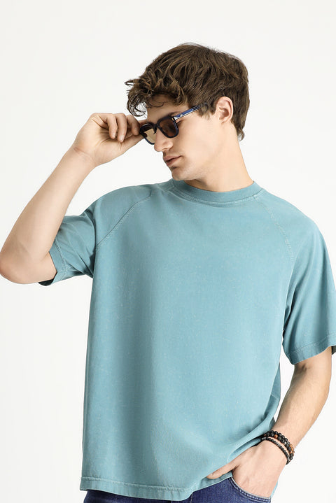 Dark Green Crew Neck Oversize Printed Cotton T-Shirt