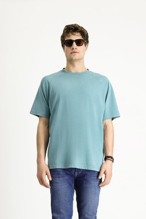 Dark Green Crew Neck Oversize Printed Cotton T-Shirt