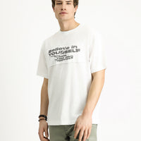 White Crew Neck Oversize Printed Cotton T-Shirt