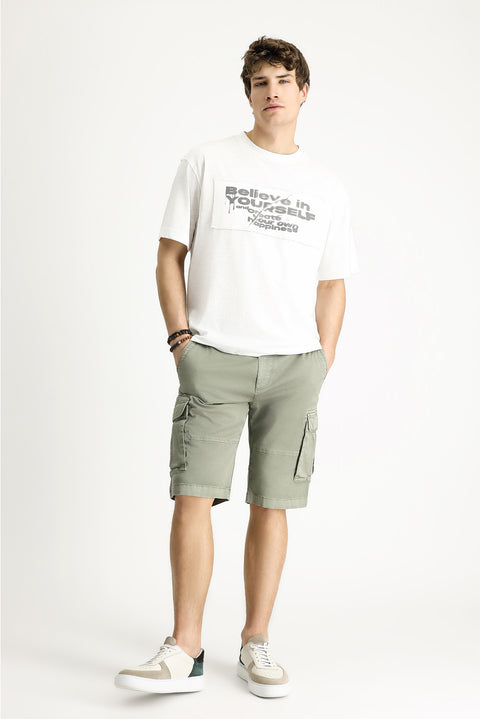 White Crew Neck Oversize Printed Cotton T-Shirt