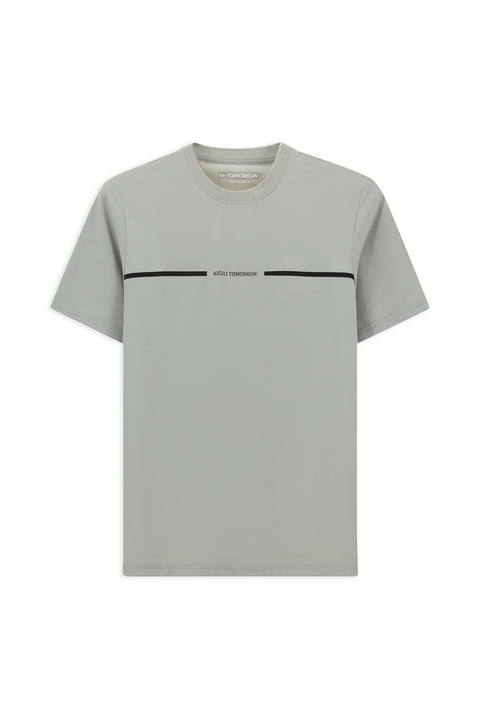 Light Grey Techno-Line Crew Neck Regular Fit Printed Lycra T-shirt