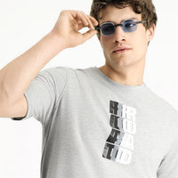 Medium Grey Crew Neck Regular Fit Printed Cotton T-Shirt