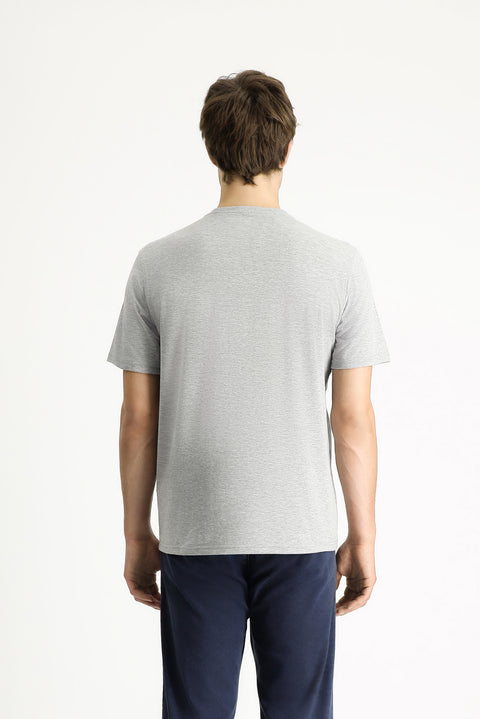 Medium Grey Crew Neck Regular Fit Printed Cotton T-Shirt