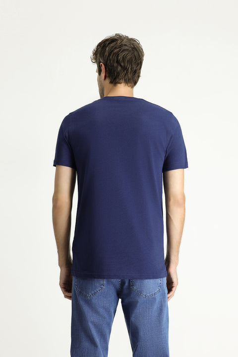 Medium Navy Crew Neck Slim Fit Linen Blend T-Shirt