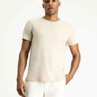Medium Beige Crew Neck Slim Fit Linen Blend T-shirt