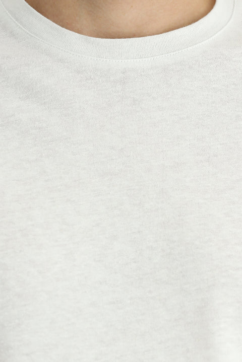 White Crew Neck Slim Fit Linen Blend T-shirt