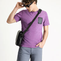 Light Purple Crew Neck Slim Fit Narrow Cut Patterned Cotton T-shirt