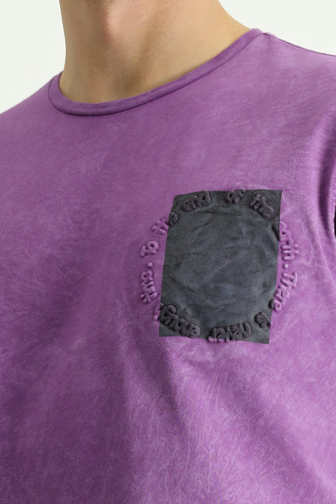 Light Purple Crew Neck Slim Fit Narrow Cut Patterned Cotton T-shirt