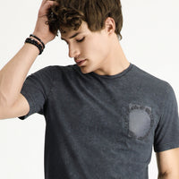 Dark Anthracite Crew Neck Slim Fit Narrow Cut Patterned Cotton T-Shirt