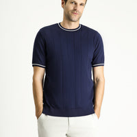 Black and Navy Crew Neck Slim Fit T-Shirt