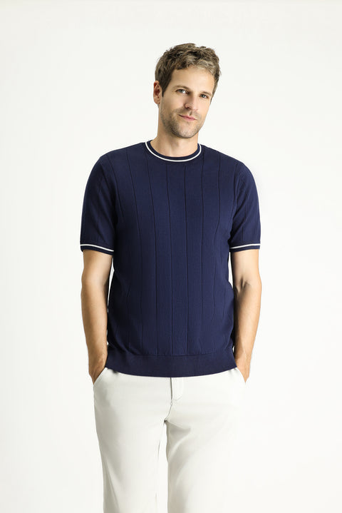 Black and Navy Crew Neck Slim Fit T-Shirt