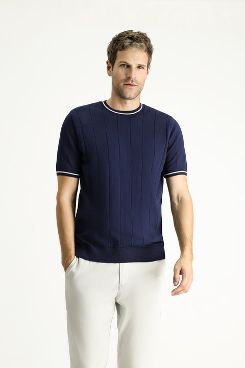 Black and Navy Crew Neck Slim Fit T-Shirt