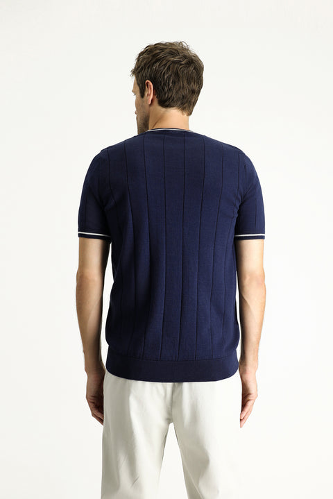 Black and Navy Crew Neck Slim Fit T-Shirt