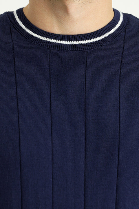 Black and Navy Crew Neck Slim Fit T-Shirt