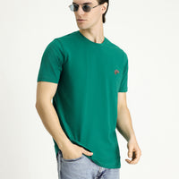 Dark Green Crew Neck Slim Fit Printed Supreme Cotton T-Shirt