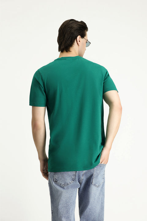 Dark Green Crew Neck Slim Fit Printed Supreme Cotton T-Shirt