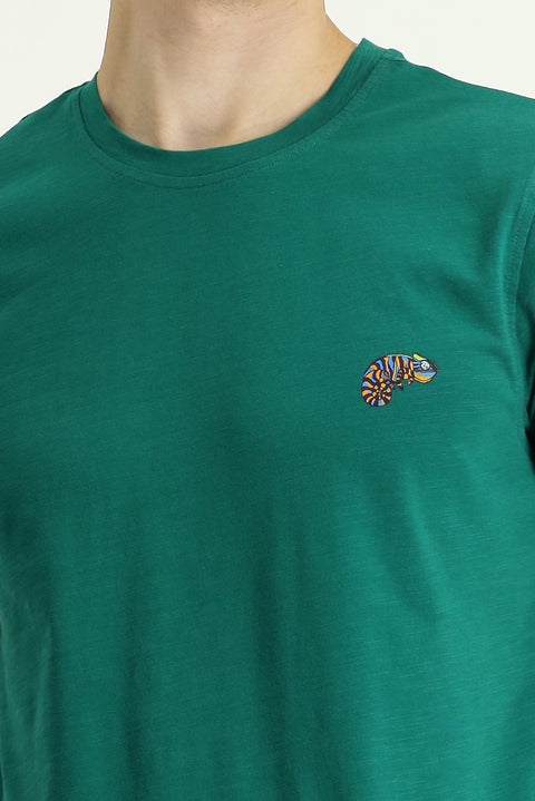 Dark Green Crew Neck Slim Fit Printed Supreme Cotton T-Shirt