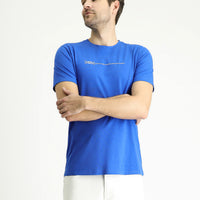 Indigo Crew Neck Slim Fit Printed Cotton T-shirt
