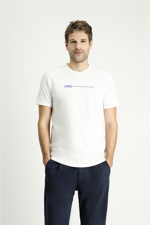 White Crew Neck Slim Fit Printed Cotton T-shirt