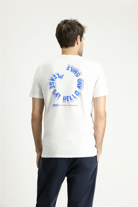 White Crew Neck Slim Fit Printed Cotton T-shirt