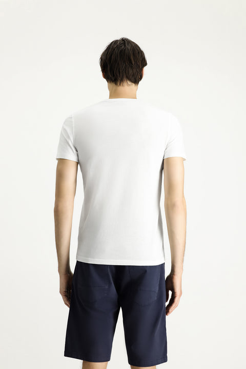 White Crew Neck Slim Fit Printed Cotton T-shirt