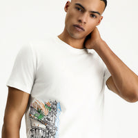White Crew Neck Slim Fit Printed Cotton T-shirt
