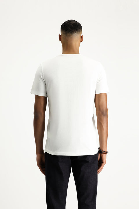 White Crew Neck Slim Fit Printed Cotton T-shirt