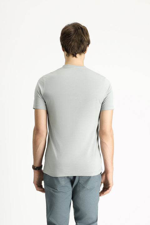 Medium Grey Crew Neck Slim Fit Printed Cotton T-Shirt