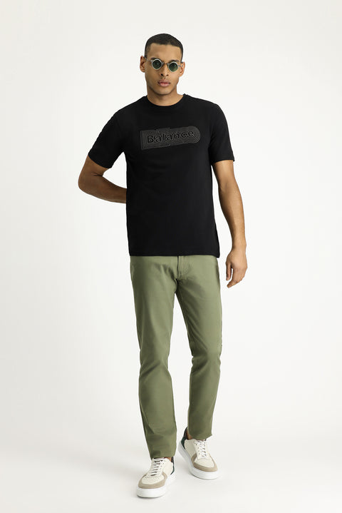 Siyah Bisiklet Yaka Baskılı Slim Fit Dar Kesim Tişört