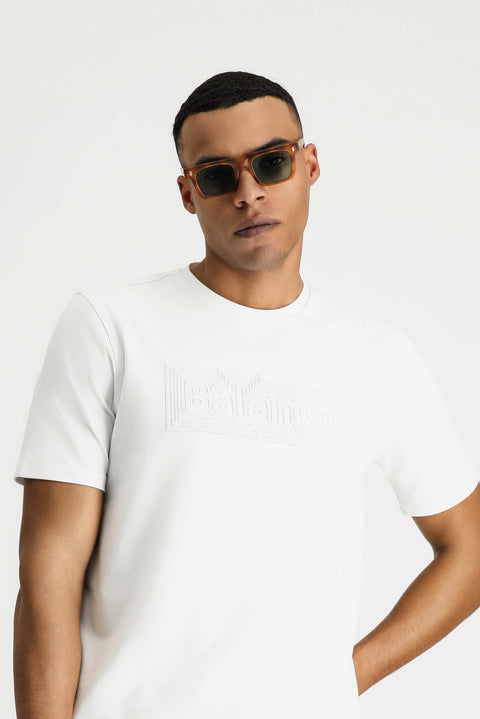 White Crew Neck Printed Slim Fit Cotton T-Shirt