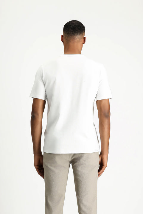 White Crew Neck Printed Slim Fit Cotton T-Shirt