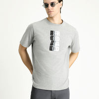 Medium Grey Crew Neck Slim Fit Printed Cotton T-Shirt