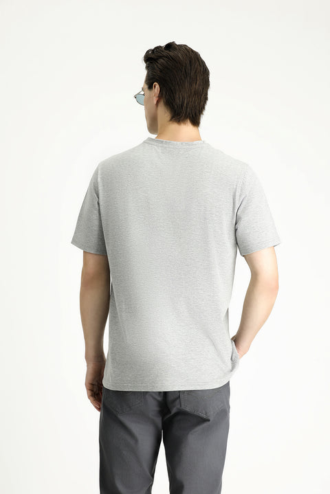 Medium Grey Crew Neck Slim Fit Printed Cotton T-Shirt