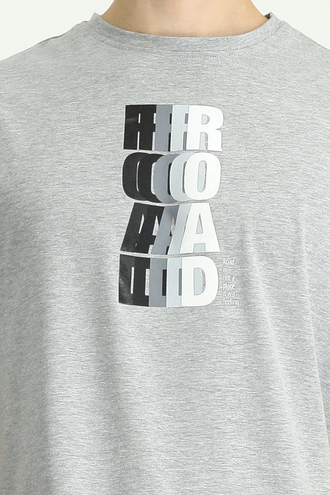 Medium Grey Crew Neck Slim Fit Printed Cotton T-Shirt