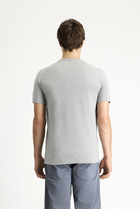 Orta Gri Bisiklet Yaka Slim Fit Dar Kesim Baskılı Pamuklu Tişört