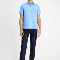 Blue Polo Collar Regular Fit Patterned Cotton T-shirt