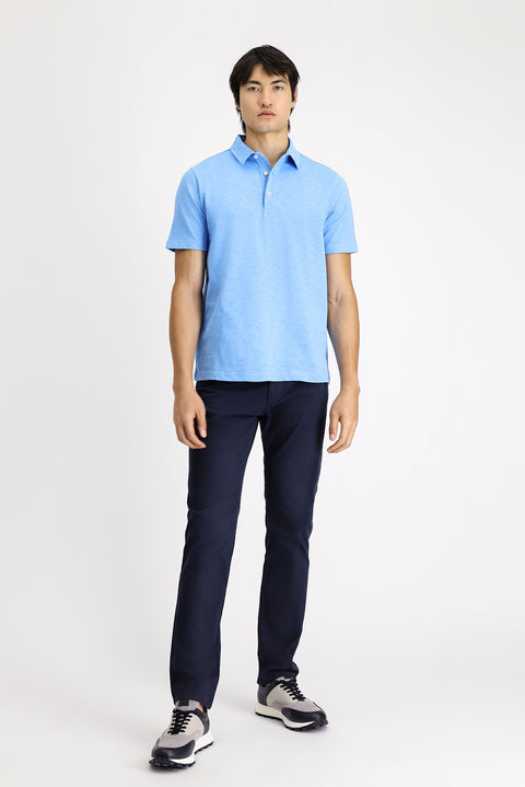 Blue Polo Collar Regular Fit Patterned Cotton T-shirt