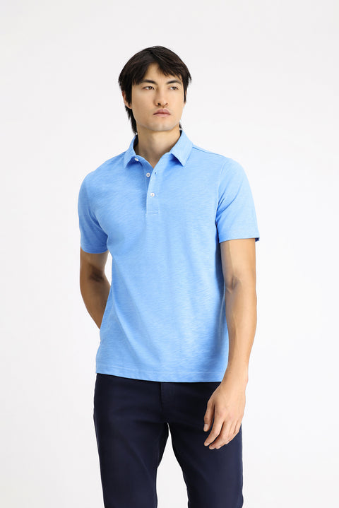 Blue Polo Collar Regular Fit Patterned Cotton T-shirt