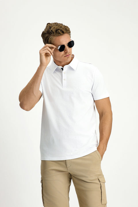 White Regular Fit Cotton Polo Shirt