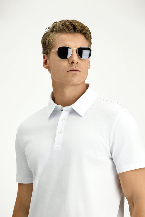 White Regular Fit Cotton Polo Shirt