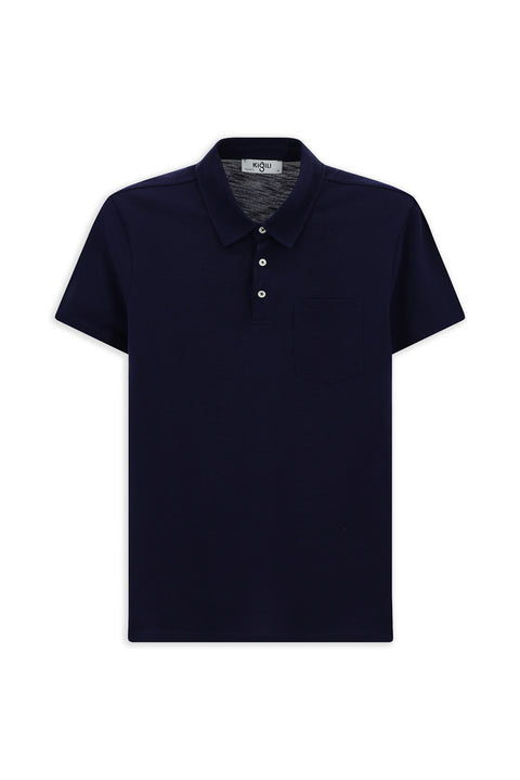 Dark Navy Regular Fit Cotton Polo Shirt with Pockets